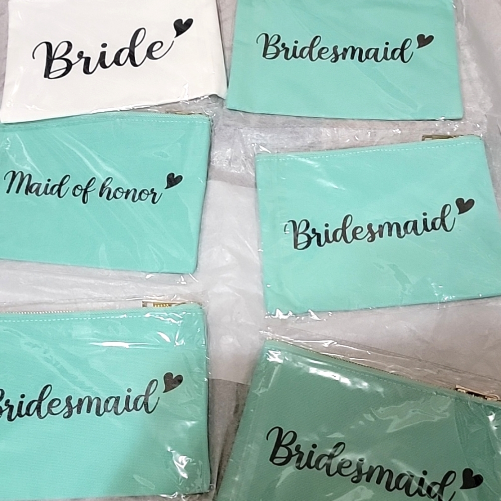 New 8 Wedding Party Cosmetic Bags Bridesmaid Bridal Shower Bachelorette Heart